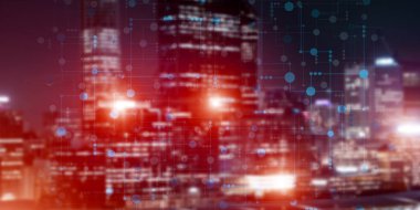 Kavramsal arka plan görüntüsü gece city scape ve modern bağlantıları kavramı ile