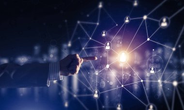 Koyu arkaplan üzerinde sosyal bağlantı çizgileri olan arkaplan kavramsal resmi