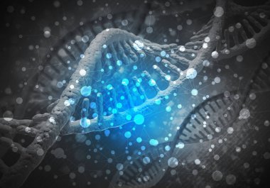 DNA molekülü araştırma konseptiyle arkaplan resmi. 3B görüntüleme