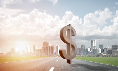 Para birimi işareti olarak doğal manzara üzerine taş dolar sembolü