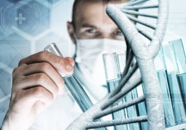 DNA molekül yapısı üzerine araştırma yapan yakışıklı bilim adamı.