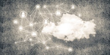 Beton duvarda bulut hesaplama bağlantısı olan arkaplan resmi