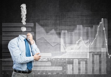 Başı yerine ünlem işareti olan yüzsüz iş adamı.