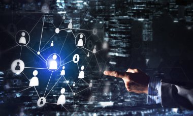 Koyu arkaplan üzerinde sosyal bağlantı çizgileri olan arkaplan kavramsal resmi