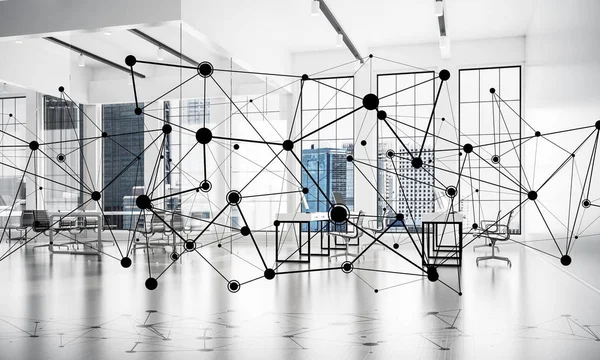 Lines Connected Dots Social Communication Concept Office Interior Rendering — Stock Photo, Image