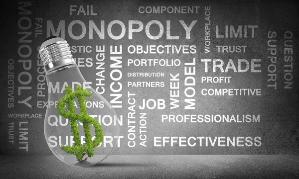 Lightbulb Green Dollar Symbol Placed Business Related Terms Grey Wall — Stock Photo, Image