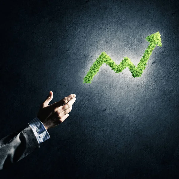 Close Businessman Hand Green Growing Graph Symbol Progress Income — Stock Photo, Image