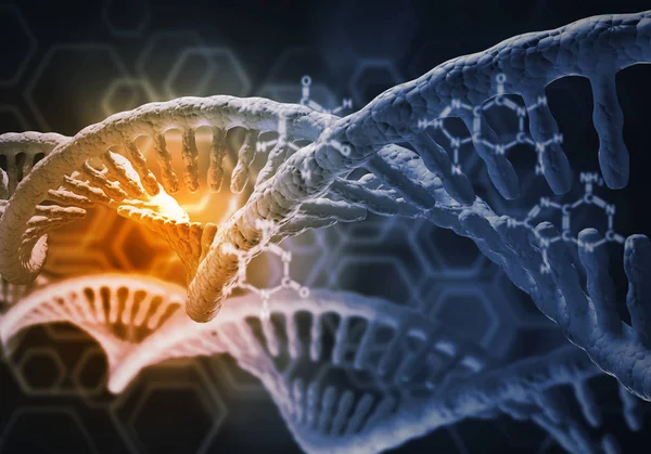 Background image with DNA molecule research concept. 3D rendering