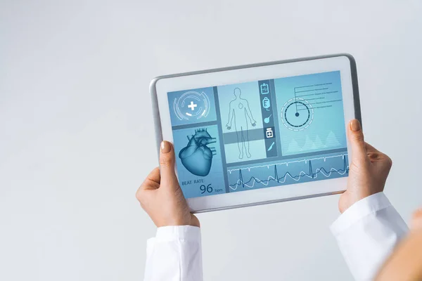 Tablet Apparaat Met Medicijn Interface Scherm Handen Van Arts — Stockfoto