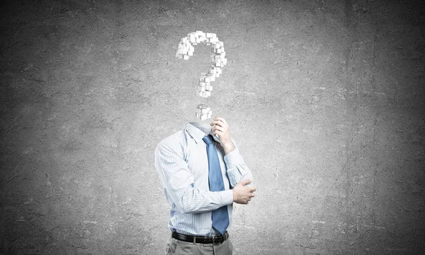 Faceless Pensive Businessman Question Mark Instead Head — Stock Photo, Image