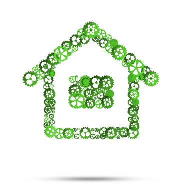 Bağlı viteslerden yapılmış ev tabelası olan kavramsal arkaplan resmi