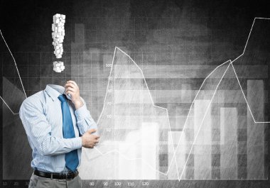 Başı yerine ünlem işareti olan yüzsüz iş adamı.