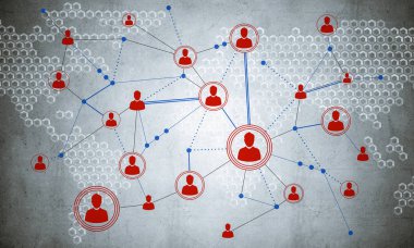 Beton duvarda sosyal bağlantı ve ağ konsepti olan arkaplan resmi