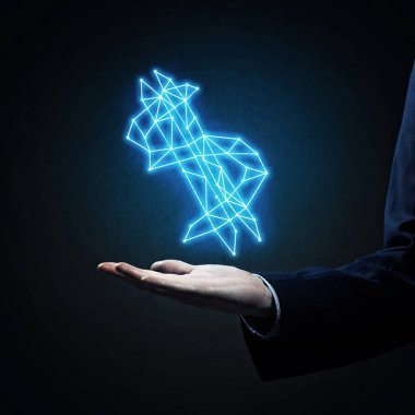 İşadamı el palm parlayan dolar işareti gösterilen kapatın