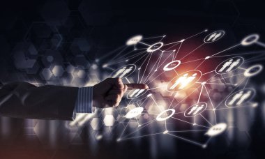 Koyu arkaplan üzerinde sosyal bağlantı çizgileri olan arkaplan kavramsal resmi