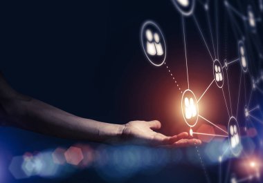 Koyu arkaplan üzerinde sosyal bağlantı çizgileri olan arkaplan kavramsal resmi