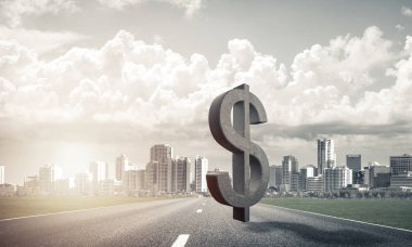 Para birimi işareti olarak doğal manzara üzerine taş dolar sembolü