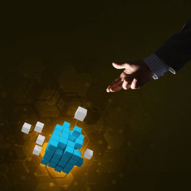 Yeniliğin sembolü olarak el ele tutuşan bir iş adamı figürü. 3B görüntüleme