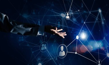 Koyu arkaplan üzerinde sosyal bağlantı çizgileri olan arkaplan kavramsal resmi