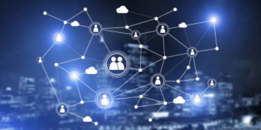 Koyu arkaplan üzerinde sosyal bağlantı çizgileri olan arkaplan kavramsal resmi