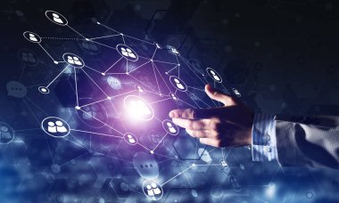 Koyu arkaplan üzerinde sosyal bağlantı çizgileri olan arkaplan kavramsal resmi