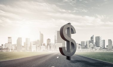 Para birimi işareti olarak doğal manzara üzerine taş dolar sembolü