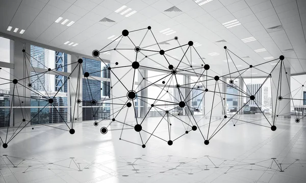 Lines Connected Dots Social Communication Concept Office Interior Rendering — Stock Photo, Image