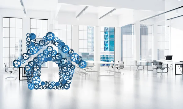 Conceptual Background Image House Sign Made Connected Gears Rendering — Stock Photo, Image