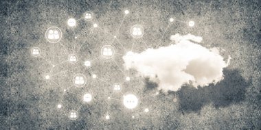 Beton duvarda bulut hesaplama bağlantısı olan arkaplan resmi