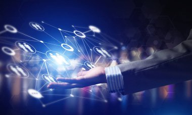 Koyu arkaplan üzerinde sosyal bağlantı çizgileri olan arkaplan kavramsal resmi