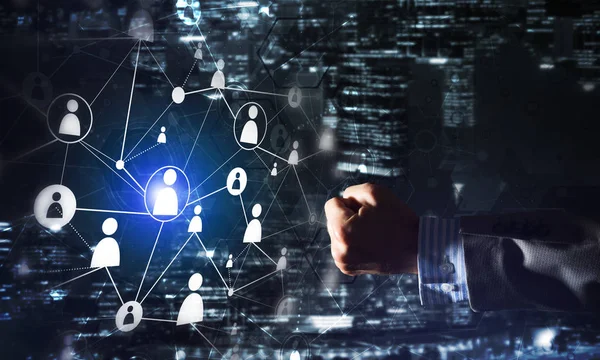 Koyu arkaplan üzerinde sosyal bağlantı çizgileri olan arkaplan kavramsal resmi