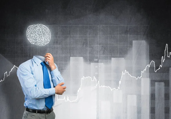 Faceless Businessman Drawn Brain Instead Head — Stock Photo, Image