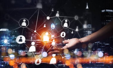 Koyu arkaplan üzerinde sosyal bağlantı çizgileri olan arkaplan kavramsal resmi