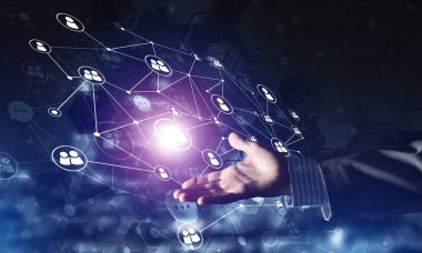 Koyu arkaplan üzerinde sosyal bağlantı çizgileri olan arkaplan kavramsal resmi