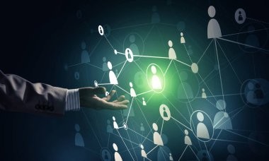 Koyu arkaplan üzerinde sosyal bağlantı çizgileri olan arkaplan kavramsal resmi