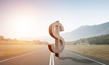 Para birimi işareti olarak doğal manzara üzerine taş dolar sembolü