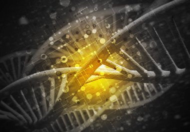 DNA molekülü araştırma konseptiyle arkaplan resmi. 3B görüntüleme