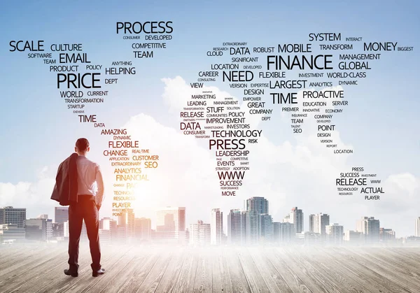 Businessman Standing Back Looking Global Business Concept — Stock Photo, Image