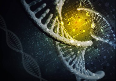 DNA molekülü araştırma konseptiyle arkaplan resmi. 3B görüntüleme