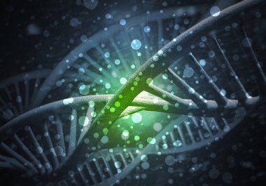 DNA molekülü araştırma konseptiyle arkaplan resmi. 3B görüntüleme