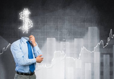 Başı yerine dolar işareti olan yüzü olmayan bir işadamı.
