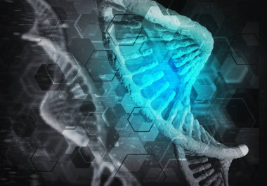 DNA molekülü araştırma konseptiyle arkaplan resmi. 3B görüntüleme