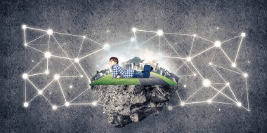 Yüzen ada ve mutlu bir çocukluk çocuğu ile bağlantı kavramı