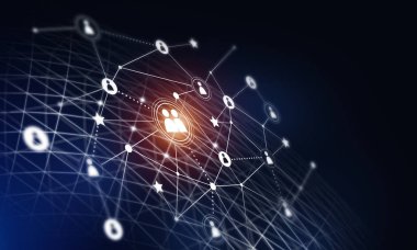 Koyu arkaplan üzerinde sosyal bağlantı çizgileri olan arkaplan kavramsal resmi