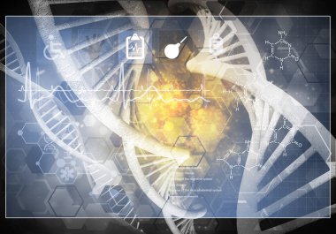 Medya tıp arka plan görüntüsü olarak Dna araştırma kavramı. 3D render