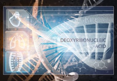 Medya tıp arka plan görüntüsü olarak Dna araştırma kavramı. 3D render