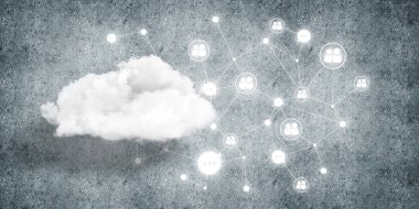 Beton duvarda bulut hesaplama bağlantısı olan arkaplan resmi