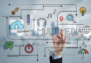 İş kadını ekranda renkli taslak konsepte dokunuyor