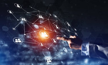 Koyu arkaplan üzerinde sosyal bağlantı çizgileri olan arkaplan kavramsal resmi