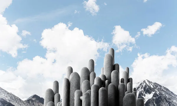 Imagen Columnas Piedra Altas Enormes Ubicadas Aire Libre Con Hermoso — Foto de Stock